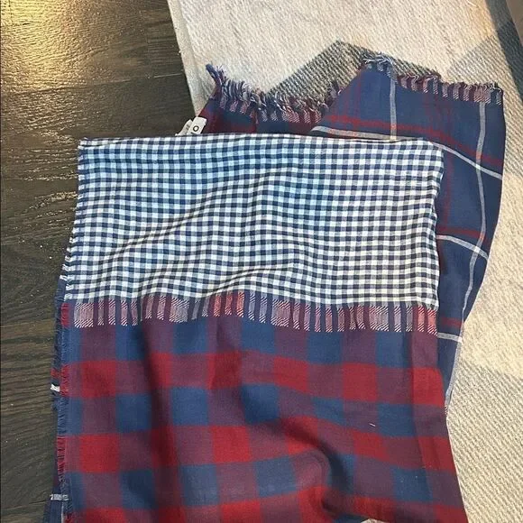 Orvis 100% Cotton Patriotic Red White and Blue Plaid and Checkered Scarf - Picture 3 of 3